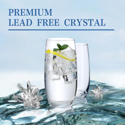 Crystal Highball Water Glasses Set of 6, 15 Oz