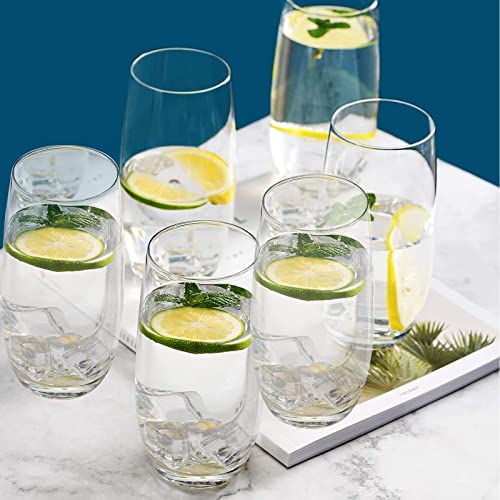Crystal Highball Water Glasses Set of 6, 15 Oz