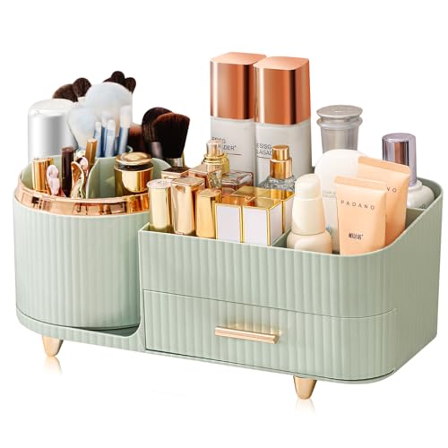 360° Rotating Makeup Organizer with Drawers and Large Capacity
