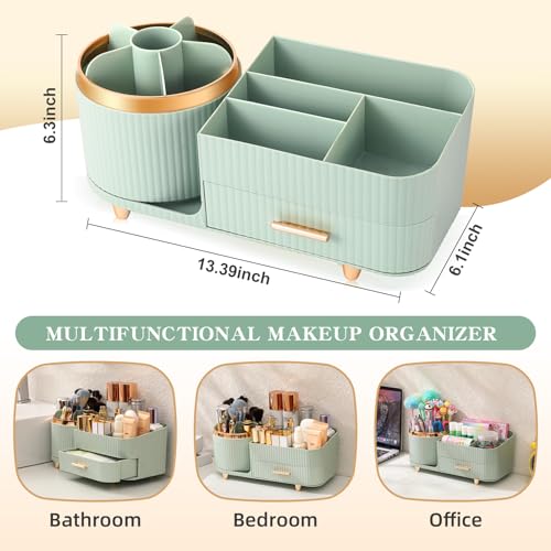 360° Rotating Makeup Organizer with Drawers and Large Capacity