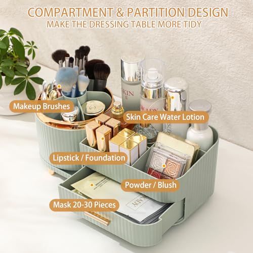360° Rotating Makeup Organizer with Drawers and Large Capacity