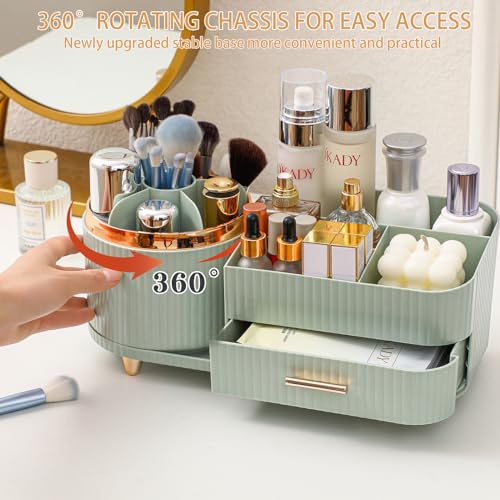 360° Rotating Makeup Organizer with Drawers and Large Capacity