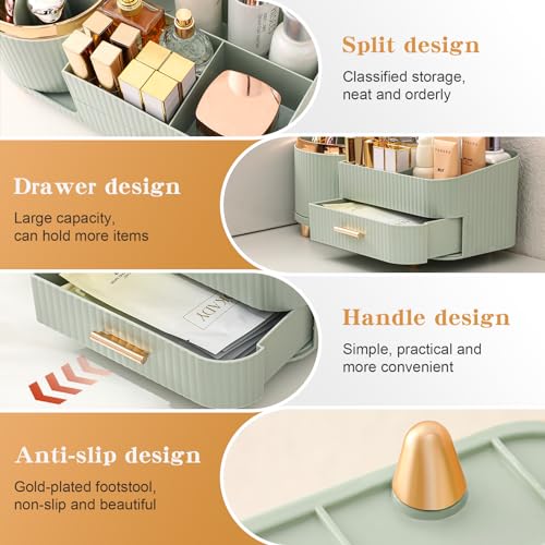360° Rotating Makeup Organizer with Drawers and Large Capacity