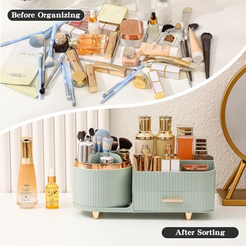 360° Rotating Makeup Organizer with Drawers and Large Capacity