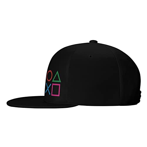 Black Gamer Snapback Baseball Cap Adjustable Flat Bill