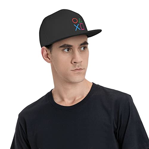 Black Gamer Snapback Baseball Cap Adjustable Flat Bill