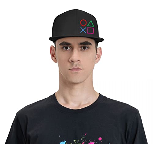 Embroidered Gamer Hat Fitted Snapback Cap - Black