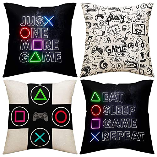 Game Boys Bedroom Playroom 4-Pack Square Throw Pillow Case