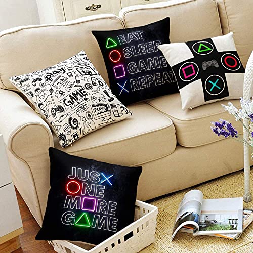 Game Boys Bedroom Playroom 4-Pack Square Throw Pillow Case