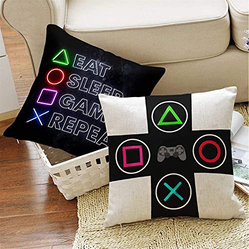 Game Boys Bedroom Playroom 4-Pack Square Throw Pillow Case