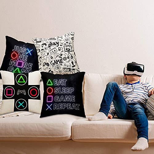 Game Boys Bedroom Playroom 4-Pack Square Throw Pillow Case