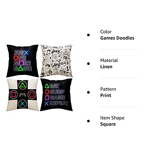Game Boys Bedroom Playroom 4-Pack Square Throw Pillow Case
