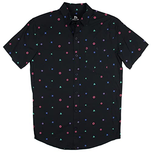 Sony PlayStation Men's Controller Icon Print Button Up Shirt
