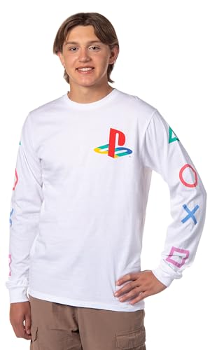 Men's PlayStation Button Icons Long Sleeve T-Shirt, Medium