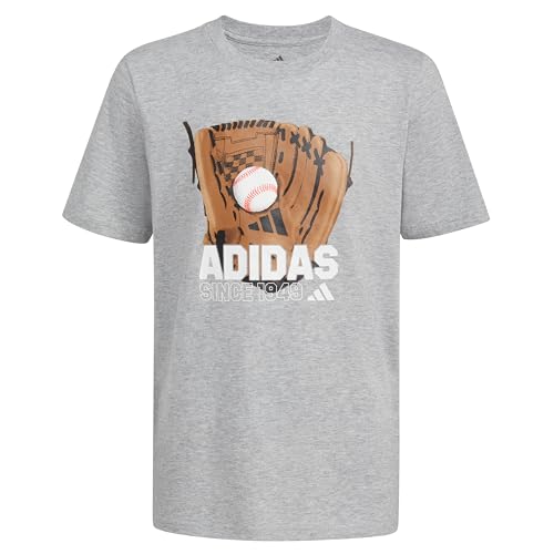 adidas Boys' Short Sleeve T Sports Graphic Tee Shirt, Heather Grey Baseball Glove Size 7