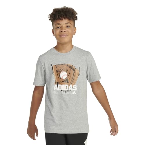 adidas Boys' Short Sleeve T Sports Graphic Tee Shirt, Heather Grey Baseball Glove Size 7