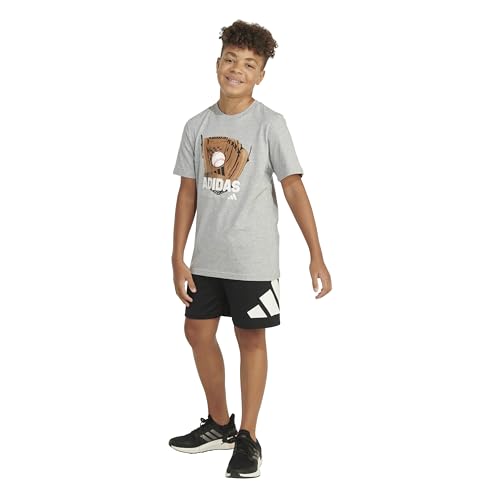 adidas Boys' Short Sleeve T Sports Graphic Tee Shirt, Heather Grey Baseball Glove Size 7