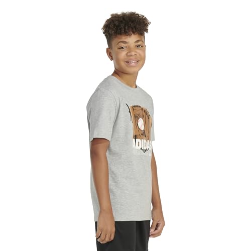 adidas Boys' Short Sleeve T Sports Graphic Tee Shirt, Heather Grey Baseball Glove Size 7