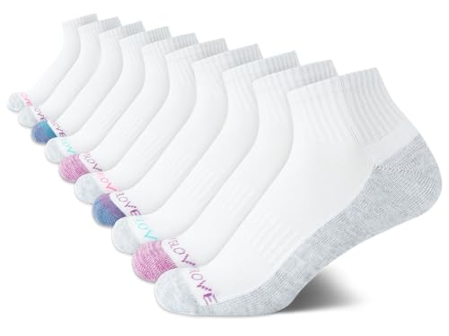 Body Glove Girls' Socks - 10 Pack Performance Cushion Athletic Quarter Cut Socks - Kids Running Socks for Girls, Size Medium, All White