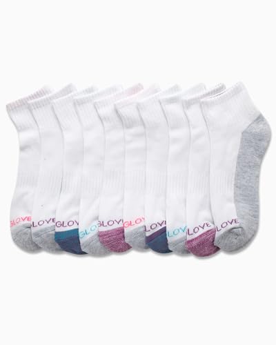 Body Glove Girls' Socks - 10 Pack Performance Cushion Athletic Quarter Cut Socks - Kids Running Socks for Girls, Size Medium, All White