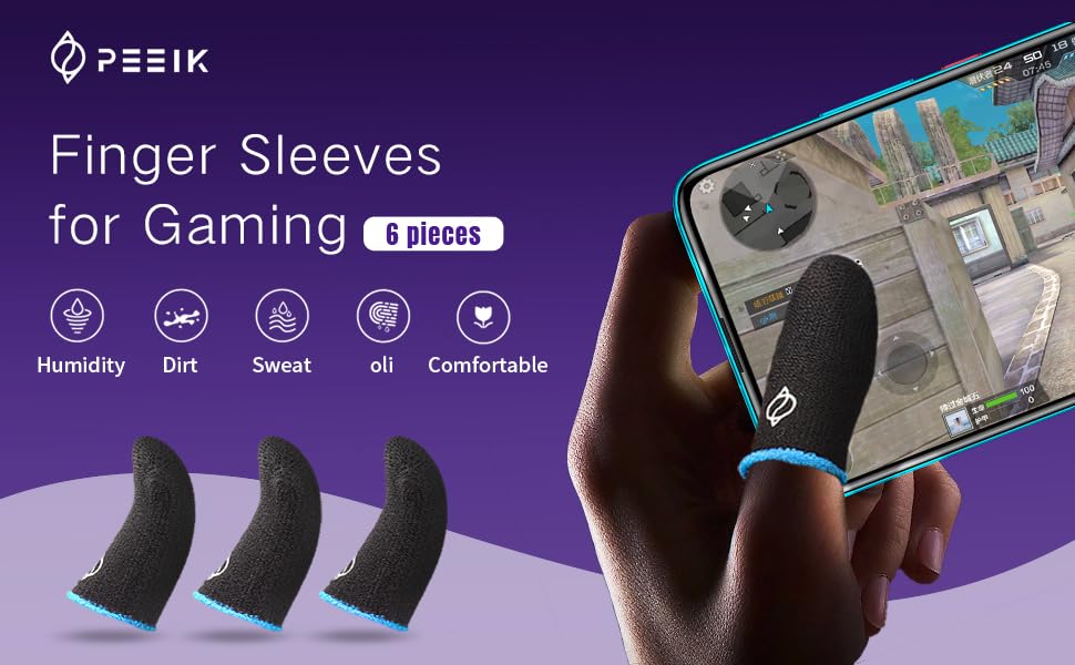 PEEIK Gaming Finger Sleeve Gamer Thumb Sleeves Mobile Gaming Stabilizer, PUBG Finger Gloves for Gaming Gloves COD Game Finger Covers Wrap, 6 Pack