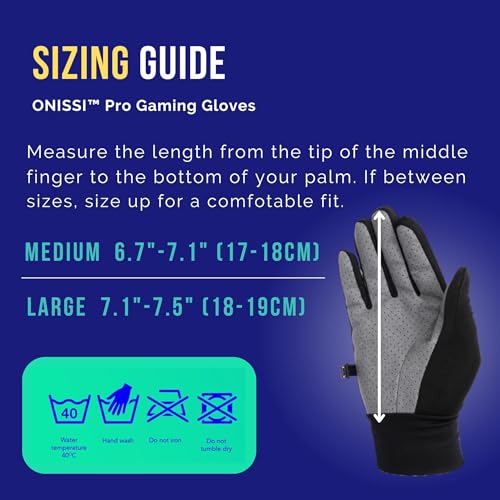 ONISSI Pro Gaming Gloves for Sweaty Hands|Gamer Grip Gloves for Video Games|Sim Racing Gloves for Men and Women|Anti Sweat, Black, Full Finger Gaming Gloves for PS4/PS5/Xbox/Computer/PC/VR/Sim Racer