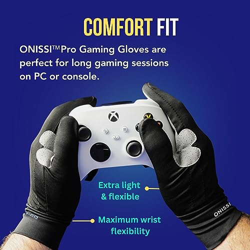 ONISSI Pro Gaming Gloves for Sweaty Hands|Gamer Grip Gloves for Video Games|Sim Racing Gloves for Men and Women|Anti Sweat, Black, Full Finger Gaming Gloves for PS4/PS5/Xbox/Computer/PC/VR/Sim Racer