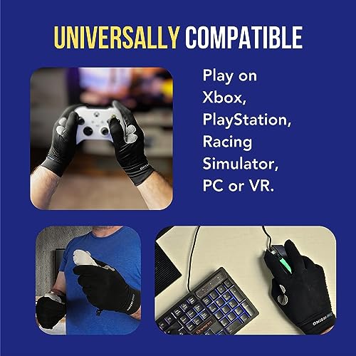 ONISSI Pro Gaming Gloves for Sweaty Hands|Gamer Grip Gloves for Video Games|Sim Racing Gloves for Men and Women|Anti Sweat, Black, Full Finger Gaming Gloves for PS4/PS5/Xbox/Computer/PC/VR/Sim Racer