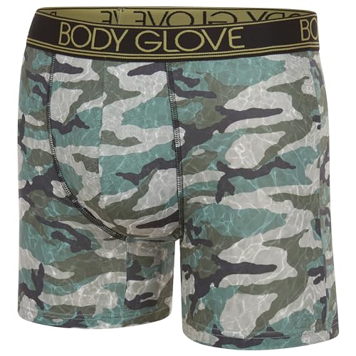 Body Glove Mens Boxer Briefs 4 Pack, Dry Fit Performance Underwear, Breathable Active Comfortable Athletic Boxers - Camo/M