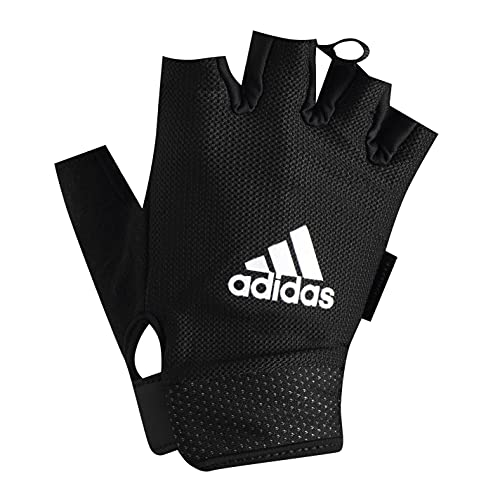 adidas Essential Adjustable Fingerless Gloves for Men and Women - Padded Weight Lifting Gloves - Adjustable Wrist Straps for Tailored, Secure Fit - White, Small