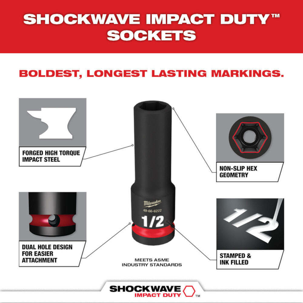 Milwaukee 49-66-7009 SHOCKWAVE 3/8" Impact Duty SAE/Metric Socket Set - 43 PC