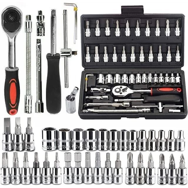 46 Piece 1/4" Drive Socket Wrench Ratchet Driver Set Screwdriver Tool with Case