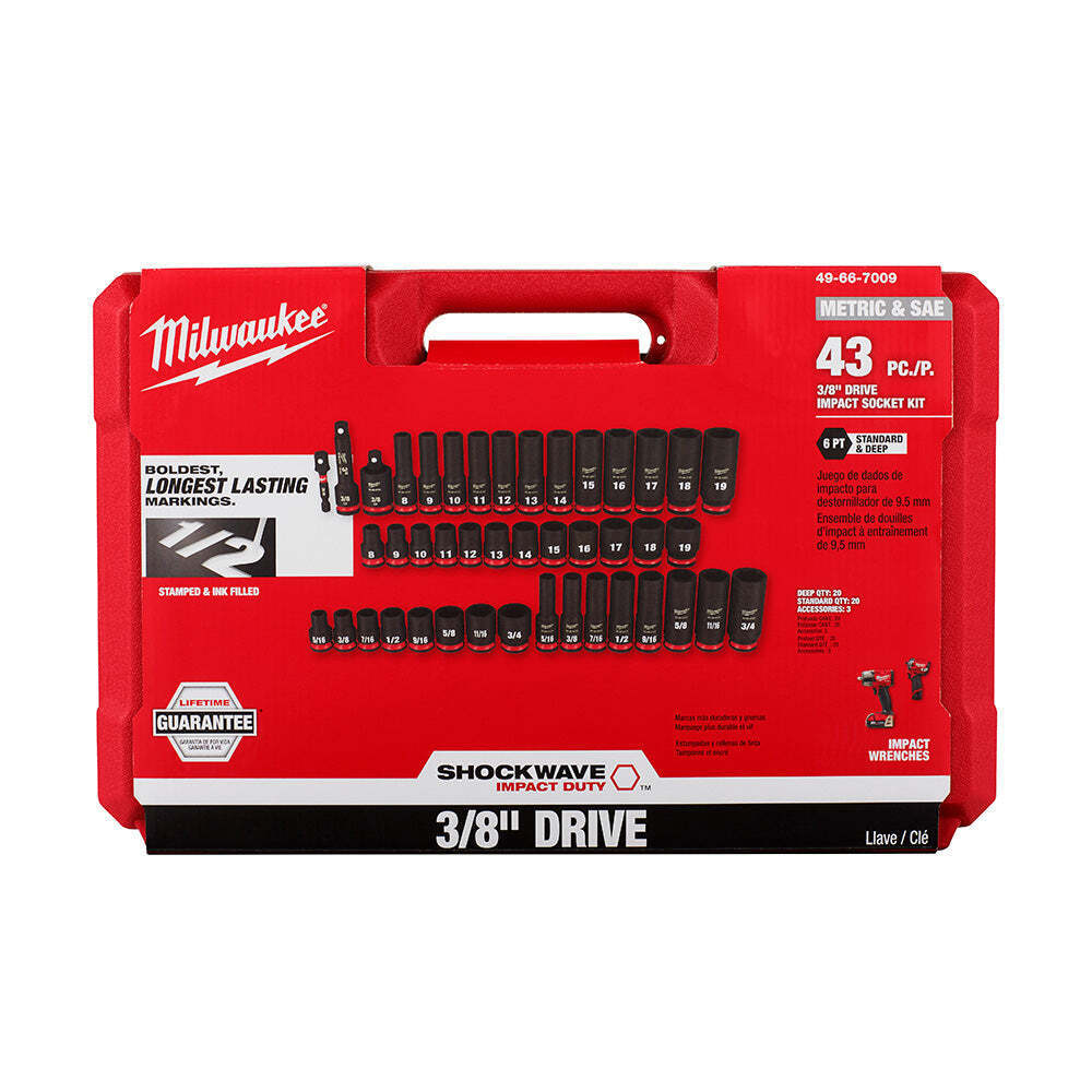Milwaukee 49-66-7009 SHOCKWAVE 3/8" Impact Duty SAE/Metric Socket Set - 43 PC