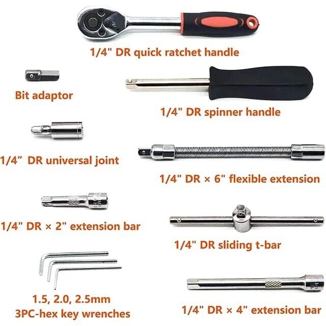 46 Piece 1/4" Drive Socket Wrench Ratchet Driver Set Screwdriver Tool with Case