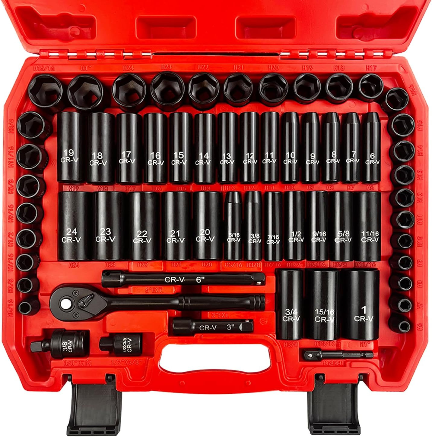 64Pcs 3/8" Socket Set,Drive Impact Socket Set, Sae/Metric, Deep & Shallow, Cr-V