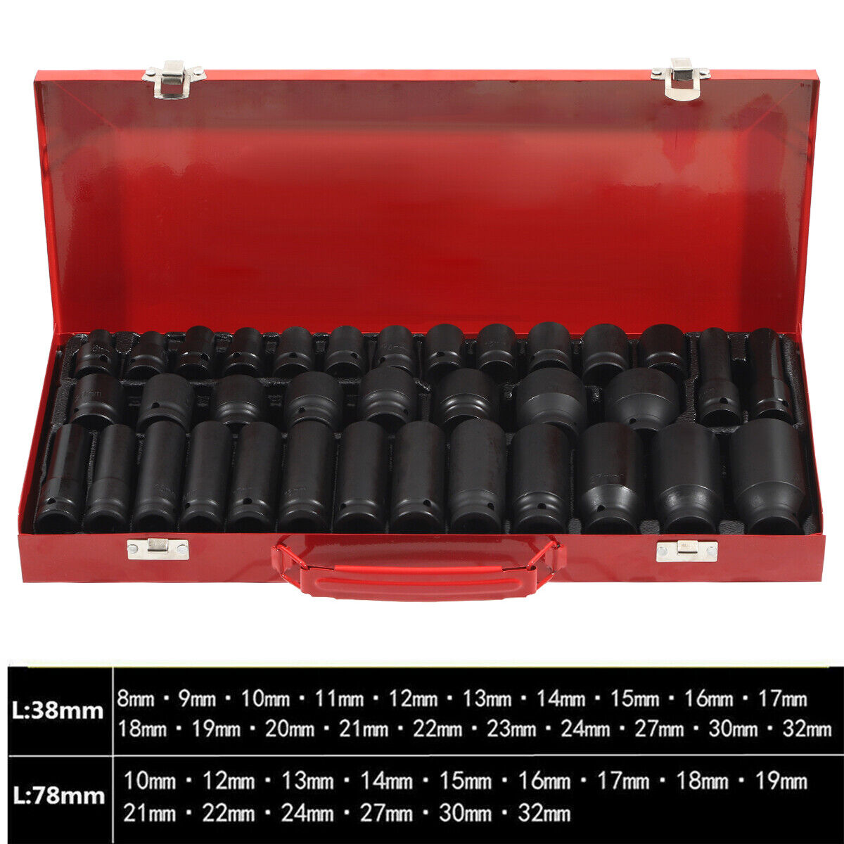 35pcs 1/2" Inch Deep Impact Socket Set Drive 8-32mm Metric Garage Sae With Case
