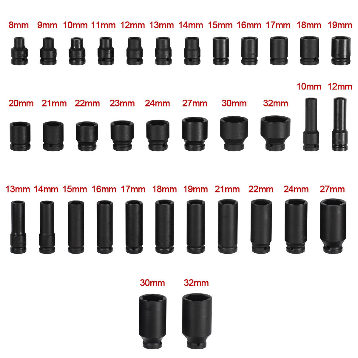 35pcs 1/2" Inch Deep Impact Socket Set Drive 8-32mm Metric Garage Sae With Case