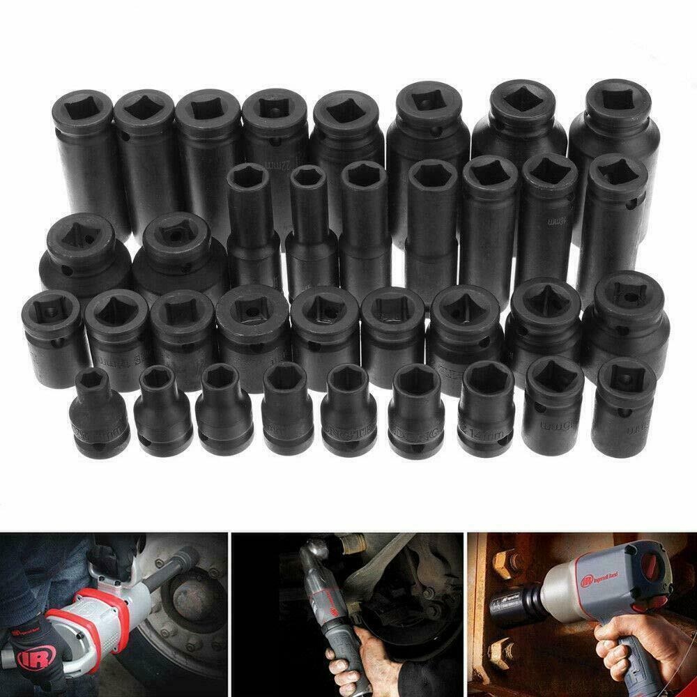 35pcs 1/2" Inch Deep Impact Socket Set Drive 8-32mm Metric Garage Sae With Case