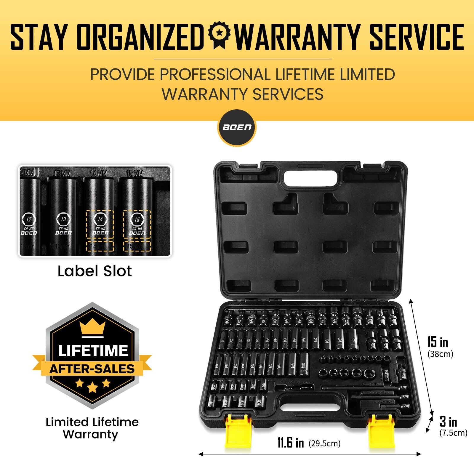 72Pcs 1/4" Drive Impact Socket Set,SAE 3/16-9/16 in,Metric 4-15mm,Extension Bar