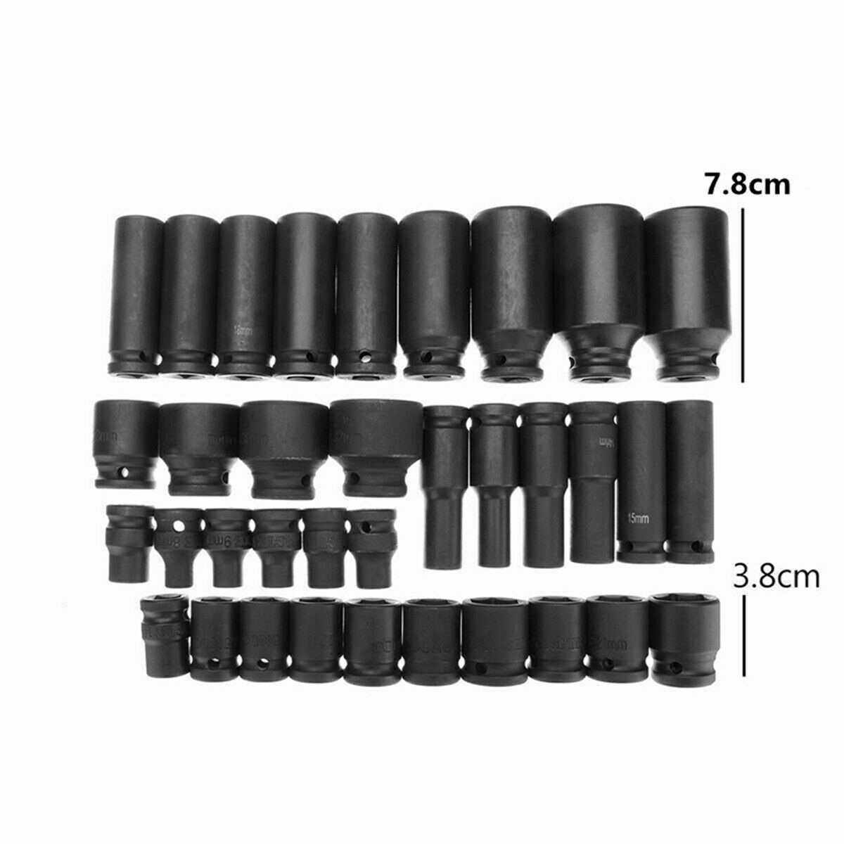 35pcs 1/2" Inch Deep Impact Socket Set Drive 8-32mm Metric Garage Sae With Case