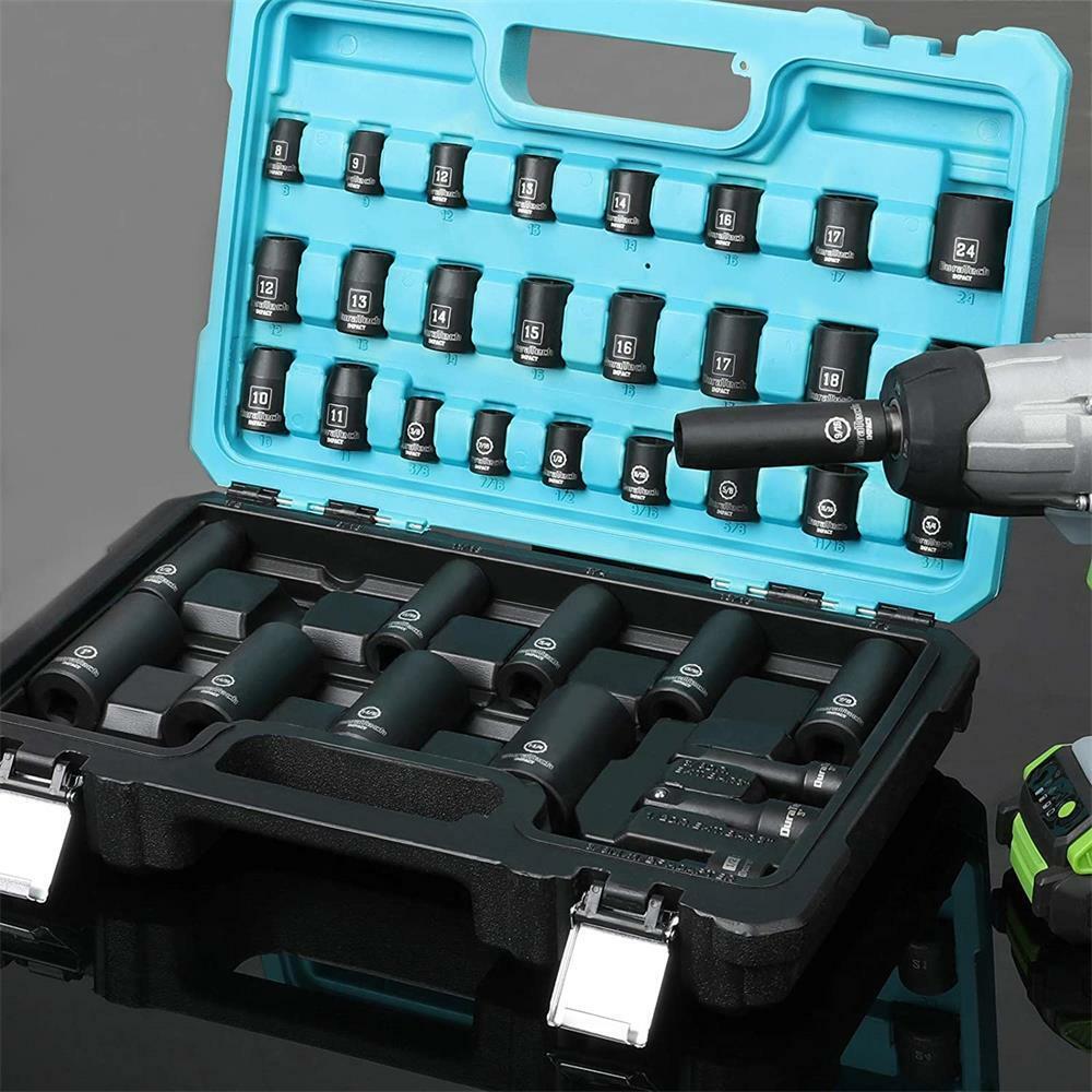 DURATECH 38 Pcs Front ＆ Back Wheel Impact Socket Set 1/2 Drive Metric Socket Set