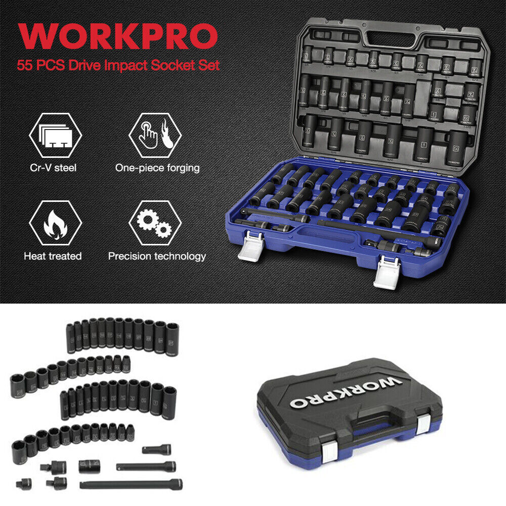 55 Pcs 1/2" Drive Impact Socket Set with Extension Bars,SAE and Metric  Tool Set
