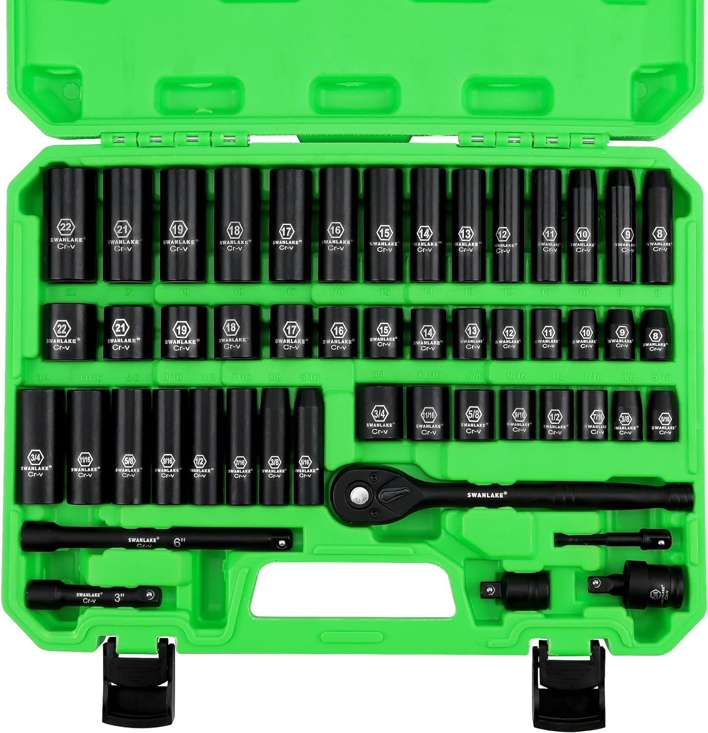 SWANLAKE 3/8" Drive Impact Socket Set, 50-Piece Standard SAE 5/16 to 3/4 inch 6