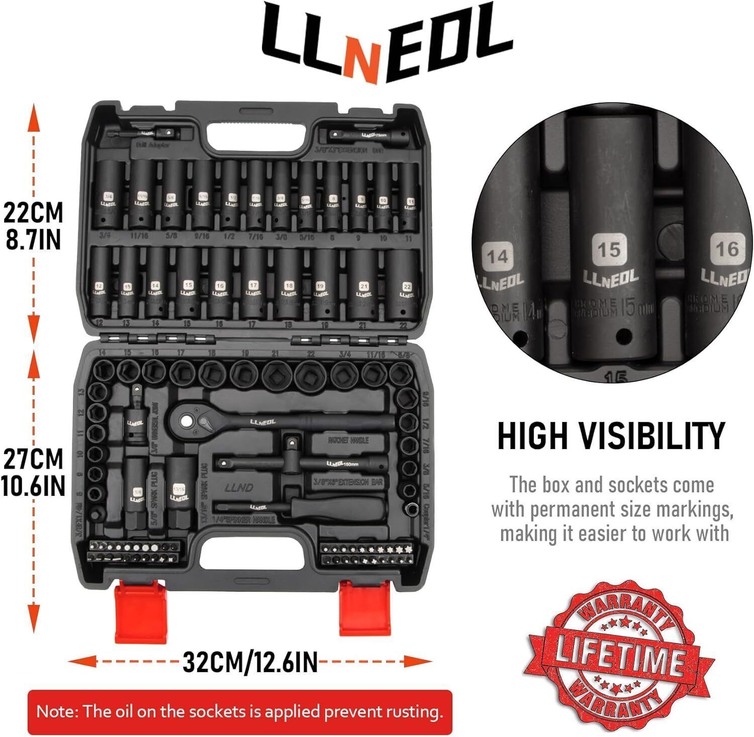 Impact Socket Set 3/8 Drive,95Pcs Deep&Shallow Socket Wrench Set,6 Point Metric