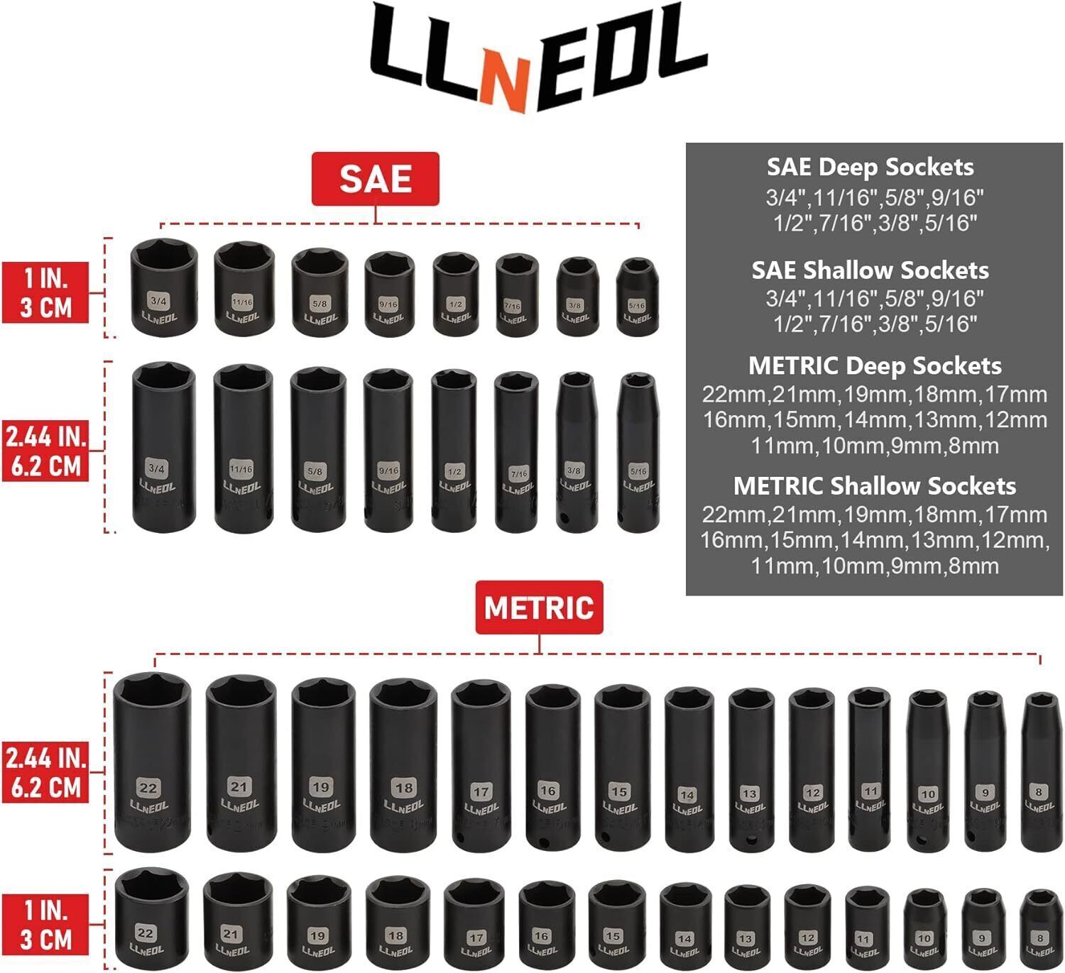 Impact Socket Set 3/8 Drive,95Pcs Deep&Shallow Socket Wrench Set,6 Point Metric