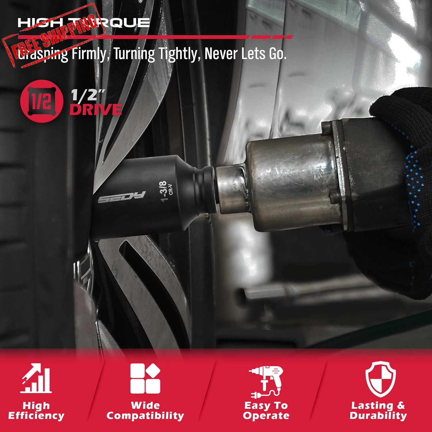 SAE Deep Impact Socket Set 8-Piece 1/2-Inch Drive Wheel Axle Nut Wrench Large So