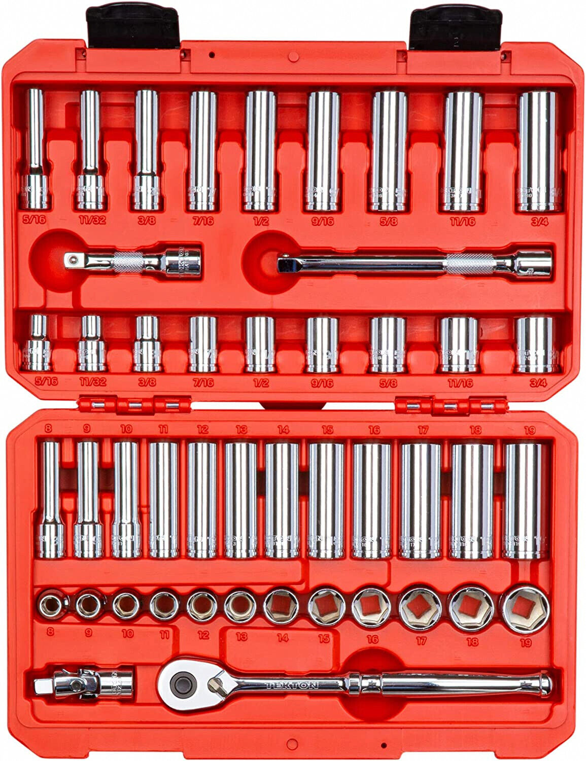 TEKTON SKT15301 Socket and Ratchet Set, 3/8 Inch Drive 6-Point,  46-Piece