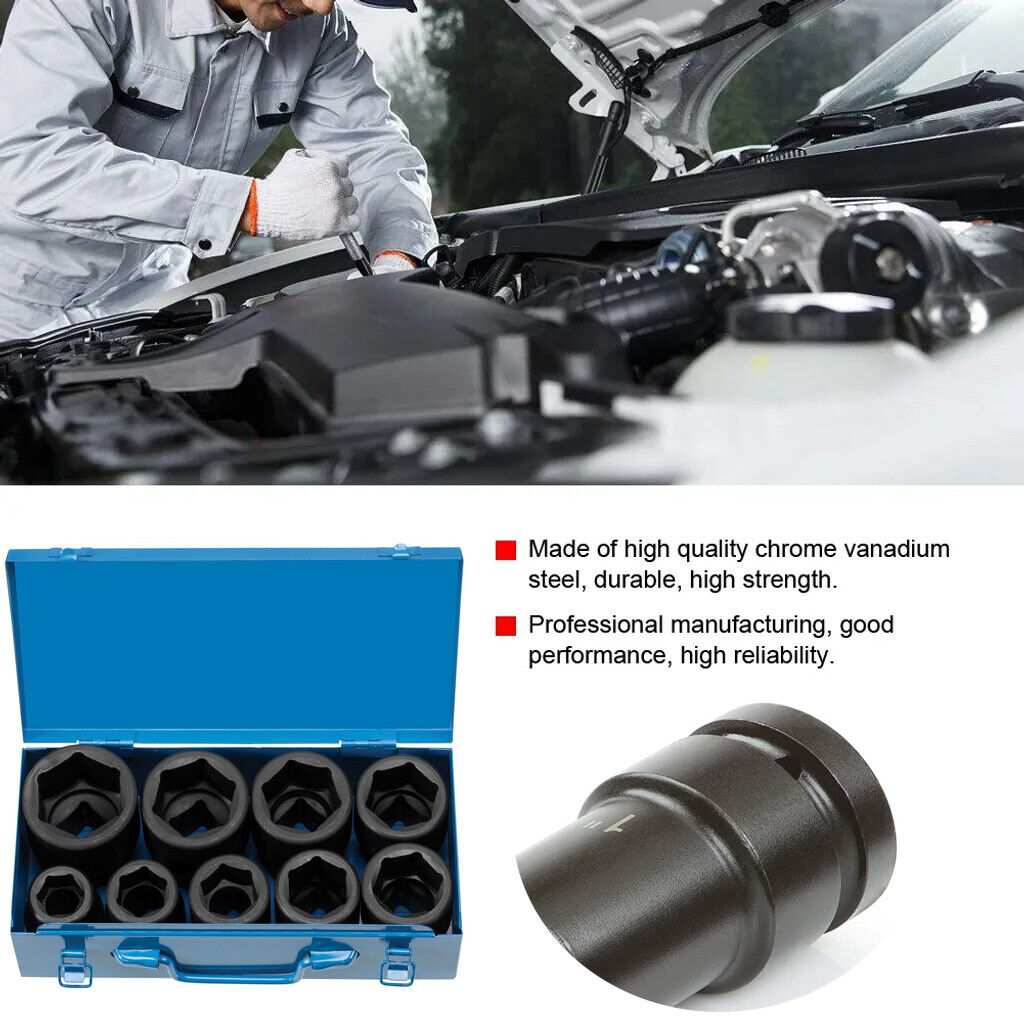 9PC 1" ONE INCH DRIVE DR DEEP BIG SIZE AIR BLACK IMPACT SOCKET WRENCH TOOL SET
