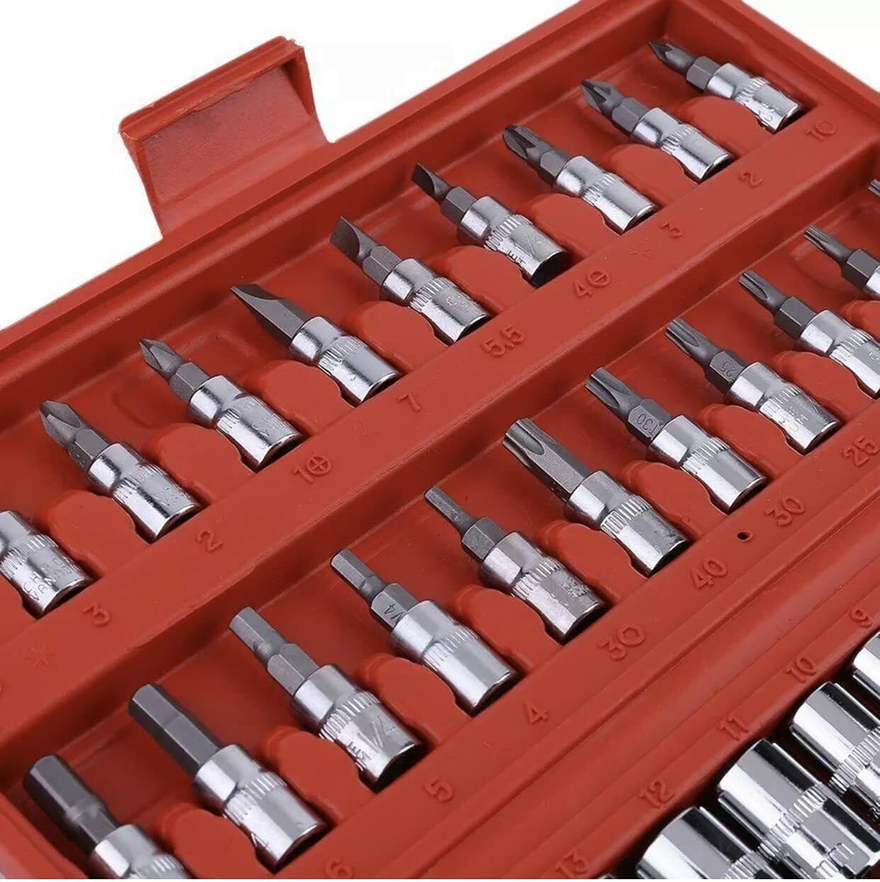 46PCS Socket Spanner Tool Kit Ratchet Wrench Set METRIC/SAE 1/4" Drive w/Case