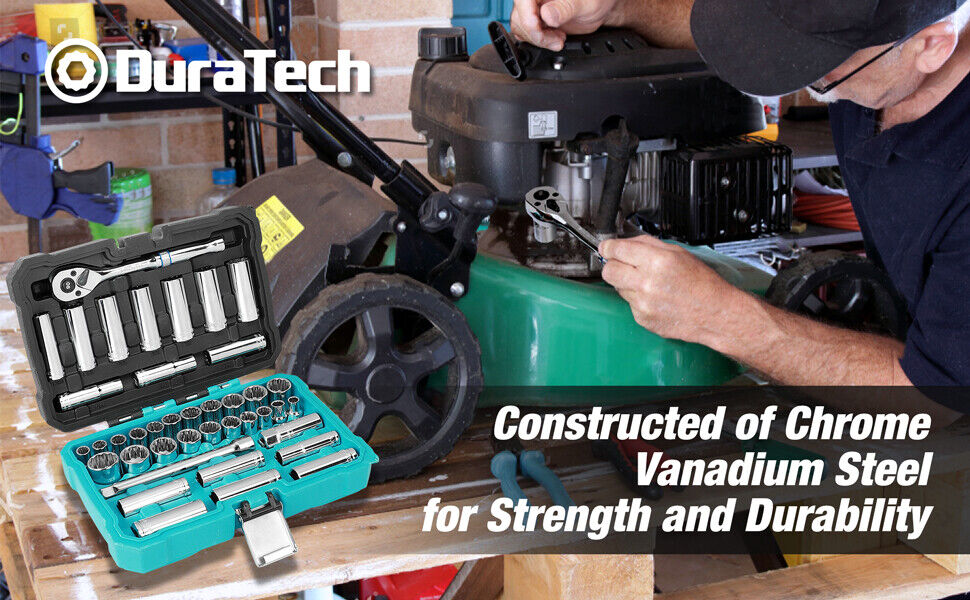 DURATECH 3/8" Drive Socket Set 40 PIECES Tool Set Standard (SAE)&Metric Sockets